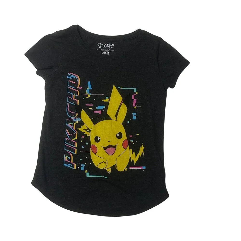 Pokemon Pikachu Girls T-Shirt Charcoal L 10-12 Short Sleeve Graphic Tee 1687